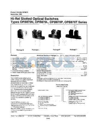 OPB870L datasheet - Hi-Rel Slotted Optical Switches