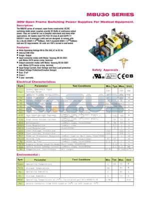 MBU30-106 datasheet - 30W Open Frame Switching Power Supplies For Medical Equipment