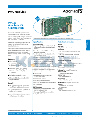 PMC520-64RE datasheet - PMC520 Octal Serial 232 Communication