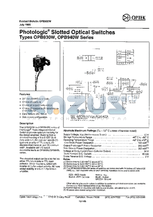 OPB930W51 datasheet - Photologic Slotted Optical Switches