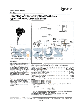 OPB931W55 datasheet - Photologic Slotted Optical Switches