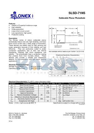 SLSD-71N5 datasheet - Solderable Planar Photodiode