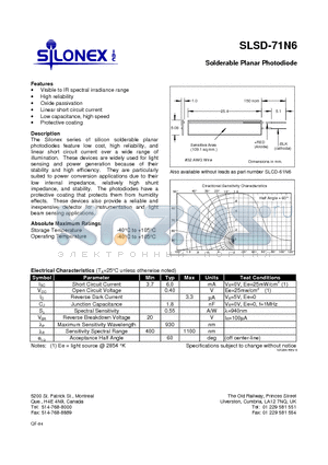 SLSD-71N6 datasheet - Solderable Planar Photodiode