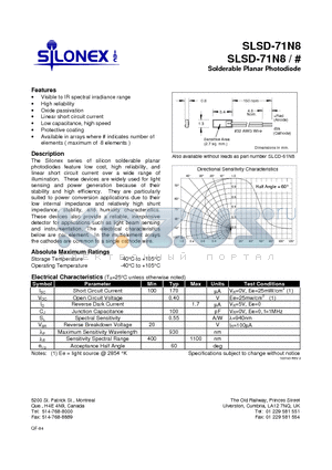 SLSD-71N8 datasheet - Solderable Planar Photodiode