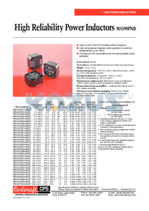 MS590PNB103MSZ datasheet - High Reliability Power Inductors