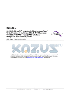 S75NS128NCGJWJZ0 datasheet - MirrorBit 1.8 Volt-only Simultaneous Read/ Write, Burst-mode Multiplexed Flash (NOR Interface)
