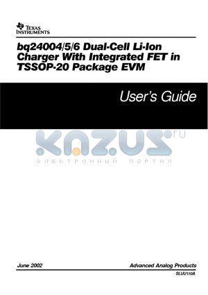 SLUU110A datasheet - BQ2004/5/6 DUAL-CELL LI-LON CHARGER