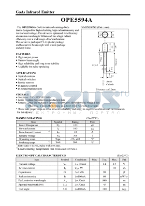 OPE5594A datasheet - GaAs Infrared Emitter