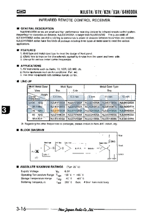 NJL61H367A datasheet - INFRARED REMOTE CONTROL RECEIVER