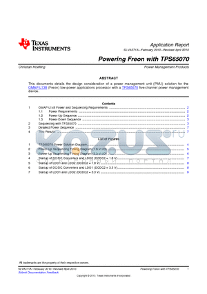 SLVA371A datasheet - Powering Freon with TPS65070