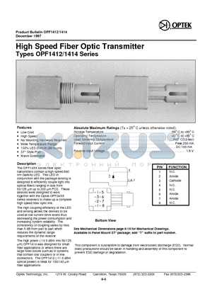OPF1412 datasheet - High Speed Fiber Optic Transmitter