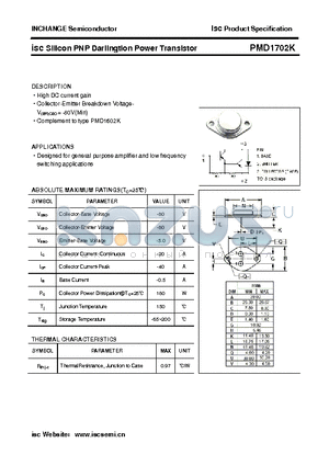 PMD1702K datasheet - isc Silicon PNP Darlingtion Power Transistor