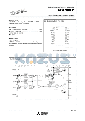 M81700FP datasheet - HIGH VOLTAGE HALF BRIDGE DRIVER