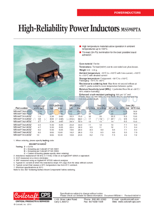 MS598PTA402KSZ datasheet - High-Reliability Power Inductors