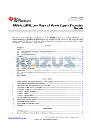 SLVU641 datasheet - TPS54120EVM, Low Noise 1A Power Supply Evaluation Module