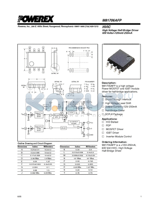 M81706AFP datasheet - HVIC High Voltage Half-Bridge Driver 600 Volts/120mA/-250mA