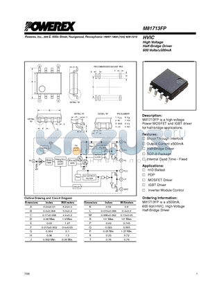 M81713FP datasheet - HVIC High Voltage Half-Bridge Driver 600 Volts/a500mA