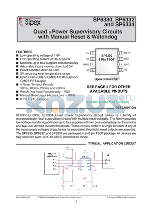 SP6330 datasheet - Quad lPower Supervisory Circuits with Manual Reset & Watchdog