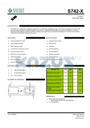 S742-X datasheet - 1 Form A Solid State Relay