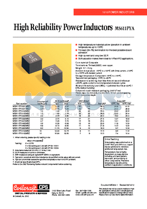 MS611PYA102MSZ datasheet - High Reliability Power Inductors