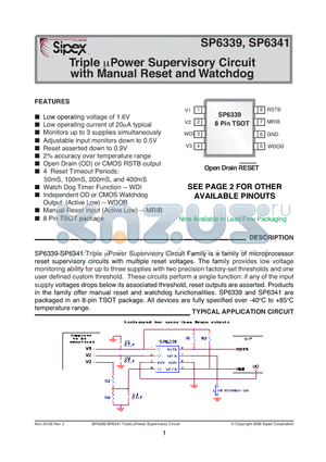 SP6339 datasheet - Triple lPower Supervisory Circuit with Manual Reset and Watchdog
