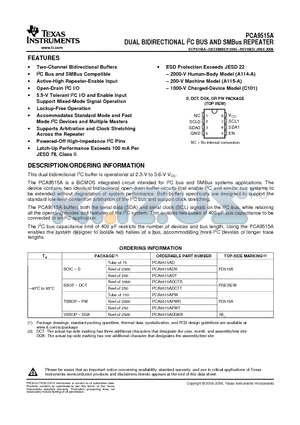 PCA9515ADT datasheet - DUAL BIDIRECTIONAL I2C BUS AND SMBus REPEATER