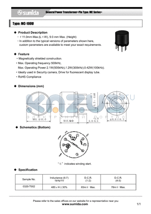 MC-100U datasheet - General Power Transformer