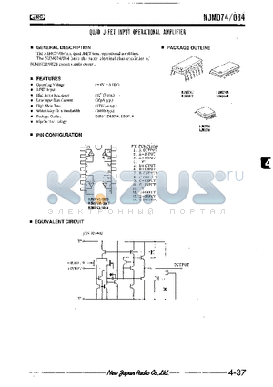 NJM074 datasheet - DUAL J-FET INPUT OPERATIONAL AMPLIFIER