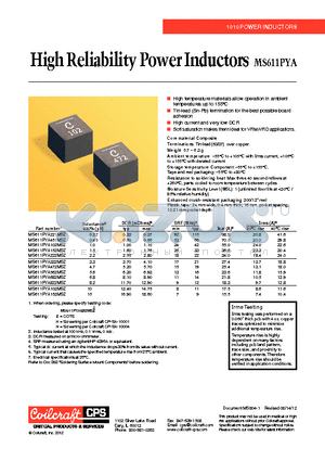 MS611PYA562MSZ datasheet - High Reliability Power Inductors