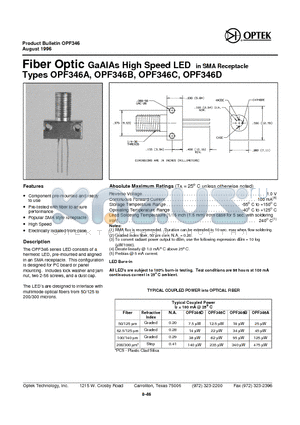 OPF346 datasheet - Fi ber Op tic GaA lAs High Speed LED