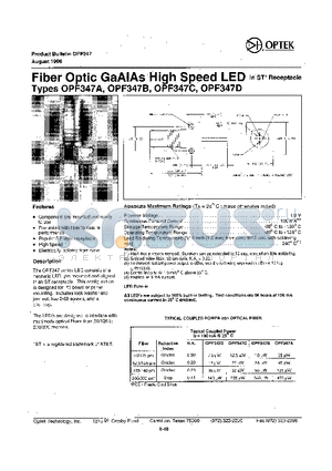 OPF347B datasheet - Fiber Optic GaAIAs High Speed LED