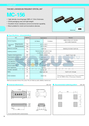 MC-156 datasheet - THIN SMD LOW/MEDIUM-FREQUENCY CRYSTAL UNIT