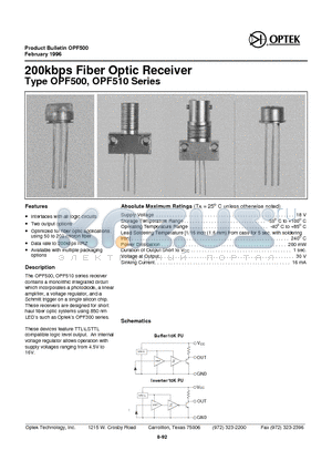 OPF500 datasheet - 200kbps Fiber Optic Receiver