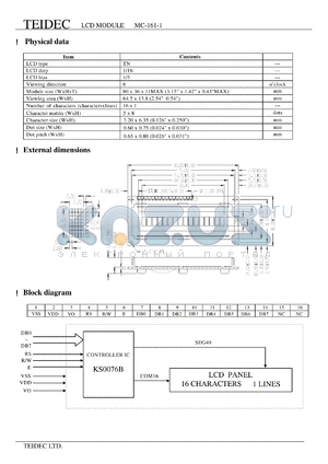 MC-161-1 datasheet - LCD MODULE