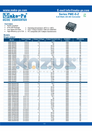PME-1205SZ datasheet - 0.25 Watt | DC-DC Converter