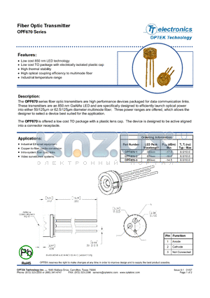 OPF670-2 datasheet - Fiber Optic Transmitter