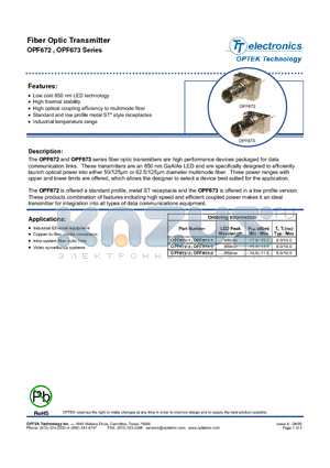 OPF673 datasheet - Fiber Optic Transmitter