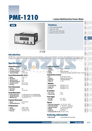 PME-1210-AE datasheet - 1-phase Multifunction Power Meter