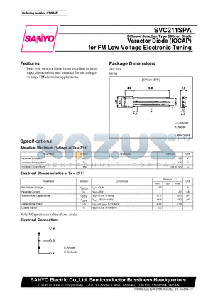 SVC211SPA datasheet - Varactor Diode (IOCAP) for FM Low-Voltage Electronic Tuning