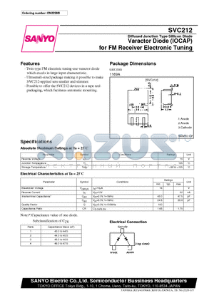 SVC212 datasheet - Varactor Diode (IOCAP) for FM Receiver Electronic Tuning