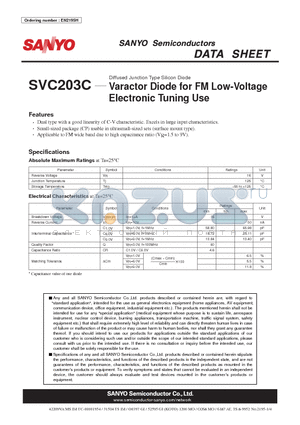 SVC203C_09 datasheet - Diffused Junction Type Silicon Diode Varactor Diode for FM Low-Voltage Electronic Tuning Use