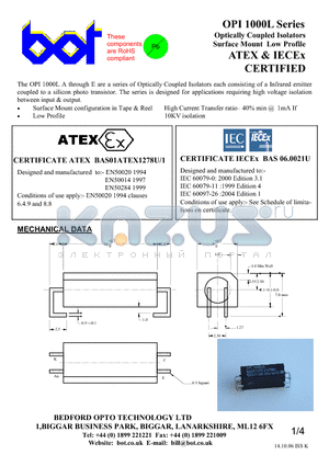 OPI1000LE datasheet - Optically Coupled Isolators Surface Mount Low Profile