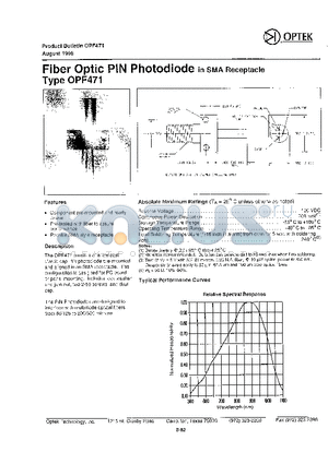 OPF471 datasheet - FIBER OPTIC PIN PHOTODIODE