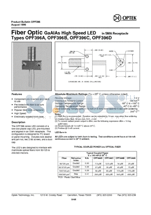 OPF396B datasheet - Fi ber Op tic GaA lAs High Speed LED