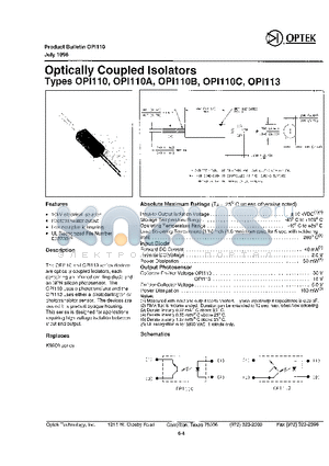 OPI110B datasheet - OPTICALLY COUPLED ISOLATORS