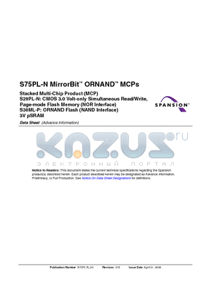 S75PL256NCFJFWGZ2 datasheet - Stacked Multi-Chip Product (MCP)