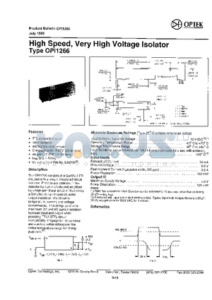 OPI1266 datasheet - HIGH SPEED VERY HIGH VOLTAGE ISOLATOR