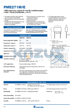 PME271E533MR30 datasheet - EMI suppressor, classes X1 and X2, metallized paper