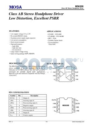 MS6308GTR datasheet - Class AB Stereo Headphone Driver Low Distortion, Excellent PSRR