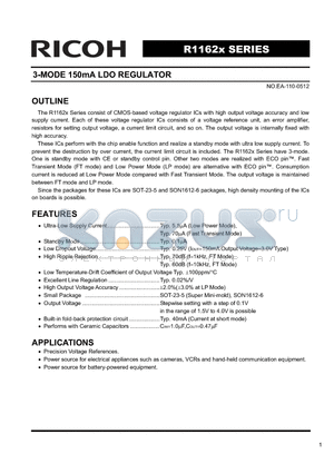 R1162D181D5 datasheet - 3-MODE 150mA LDO REGULATOR